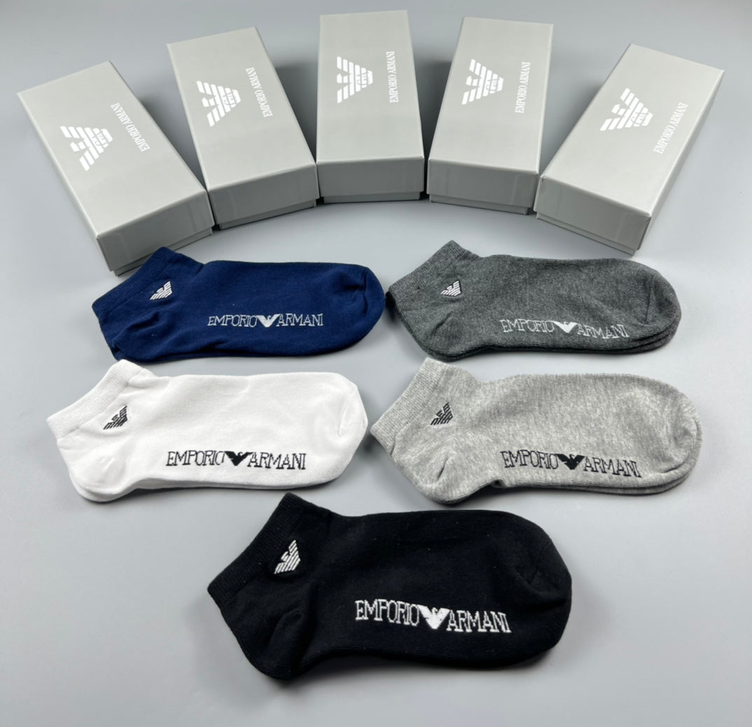 Emporio Armani Cotton Clean Wordmark Details No-Show Socks - 5-Pair Set
