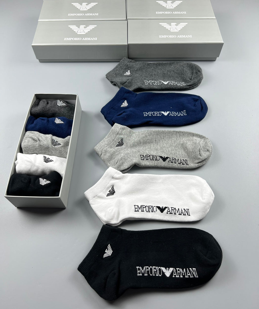 Emporio Armani Cotton Clean Wordmark Details No-Show Socks - 5-Pair Set