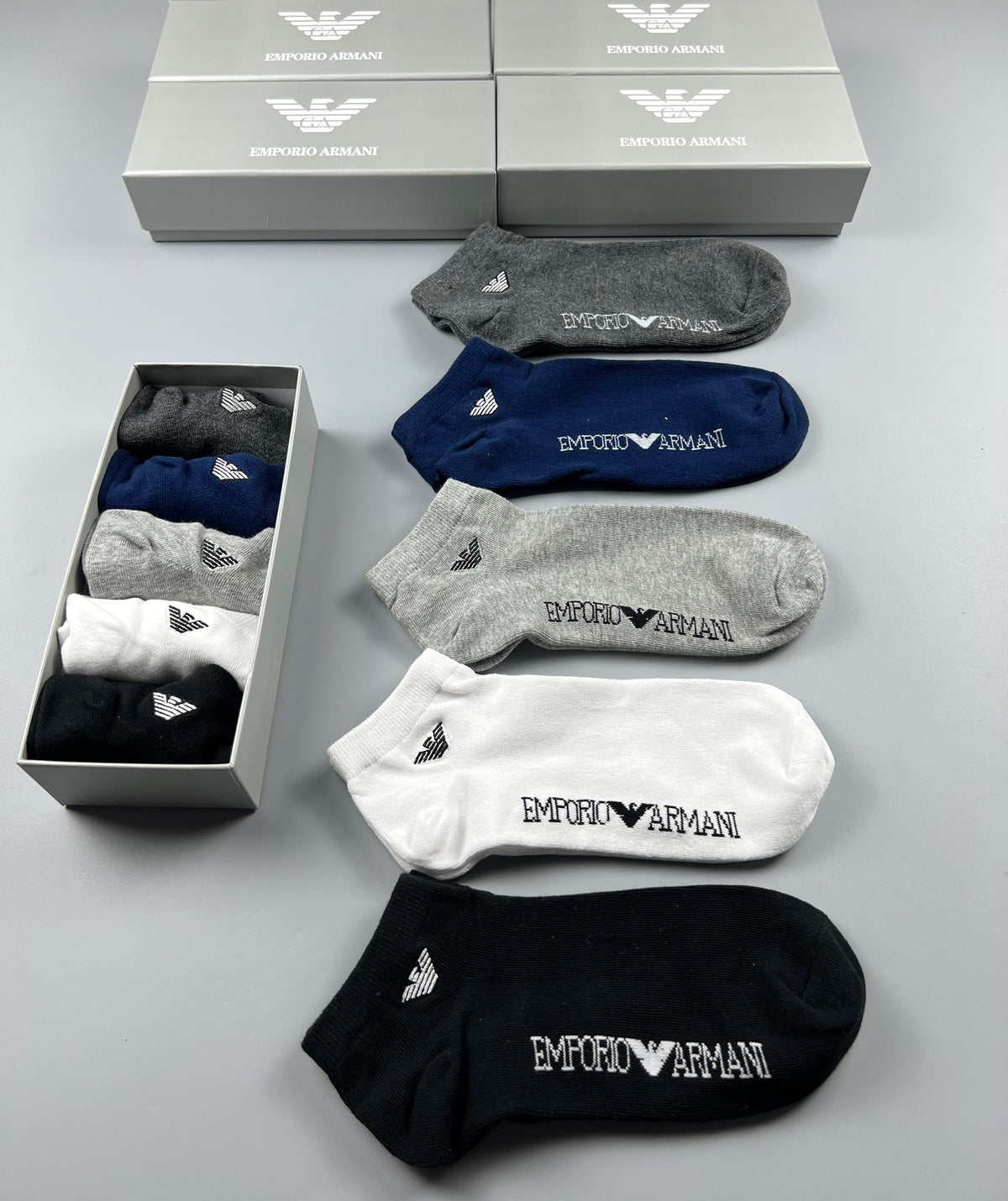 Emporio Armani Cotton Clean Wordmark Details No-Show Socks - 5-Pair Set