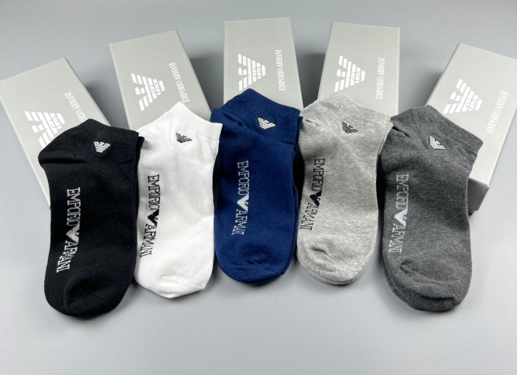 Emporio Armani Cotton Clean Wordmark Details No-Show Socks - 5-Pair Set