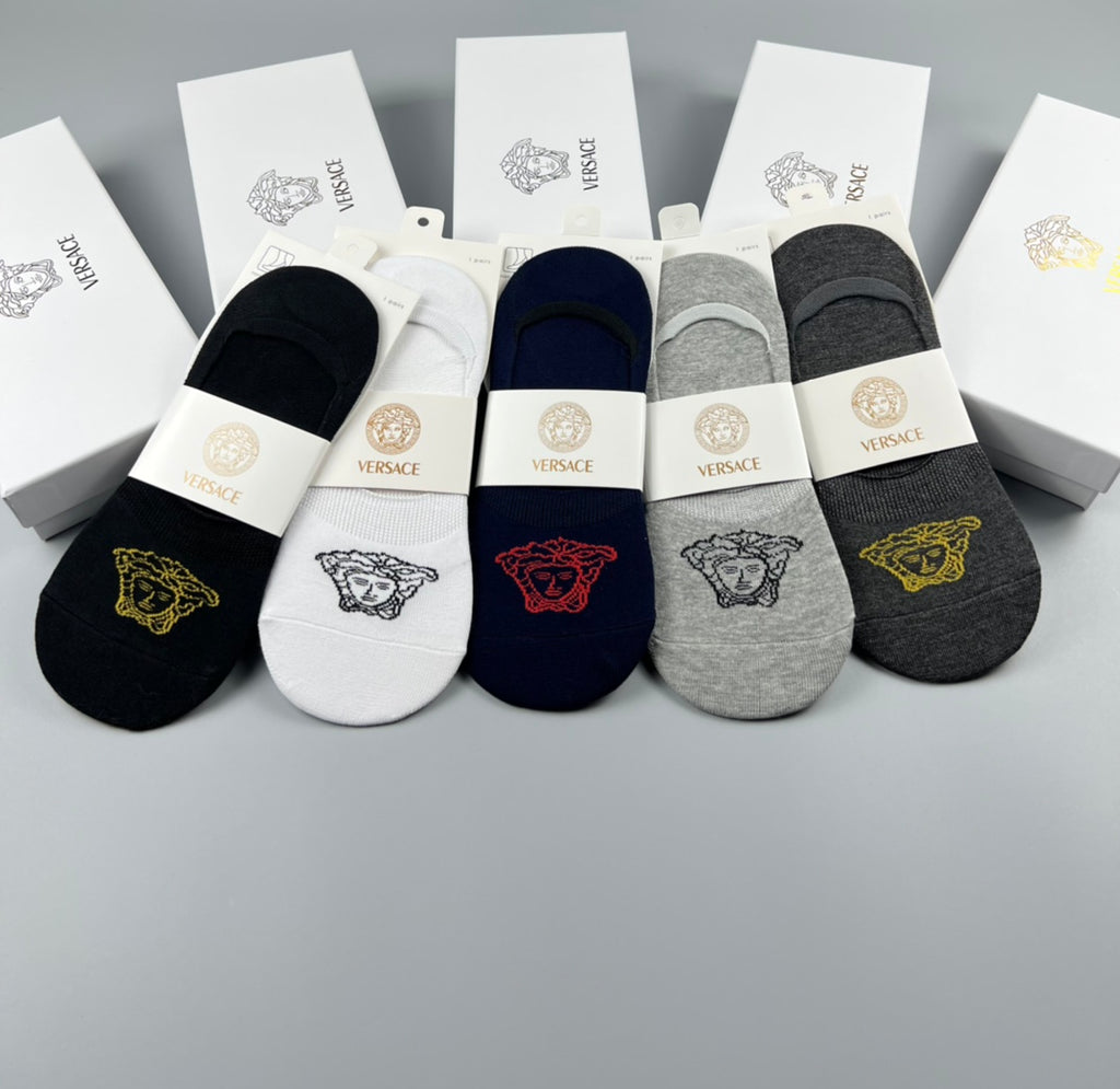Versace Medallion Graphics No-Show Socks - 5-Pair Set