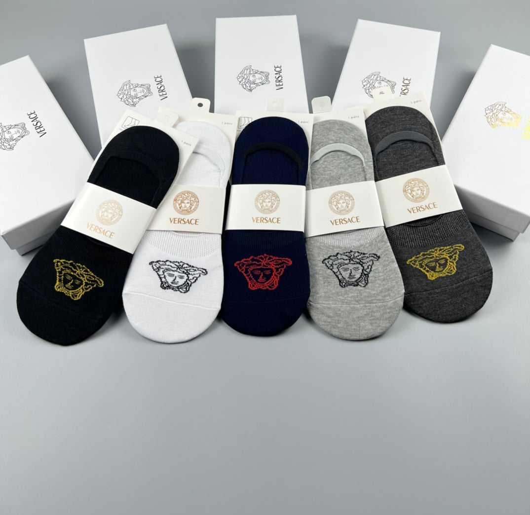 Versace Medallion Graphics No-Show Socks - 5-Pair Set