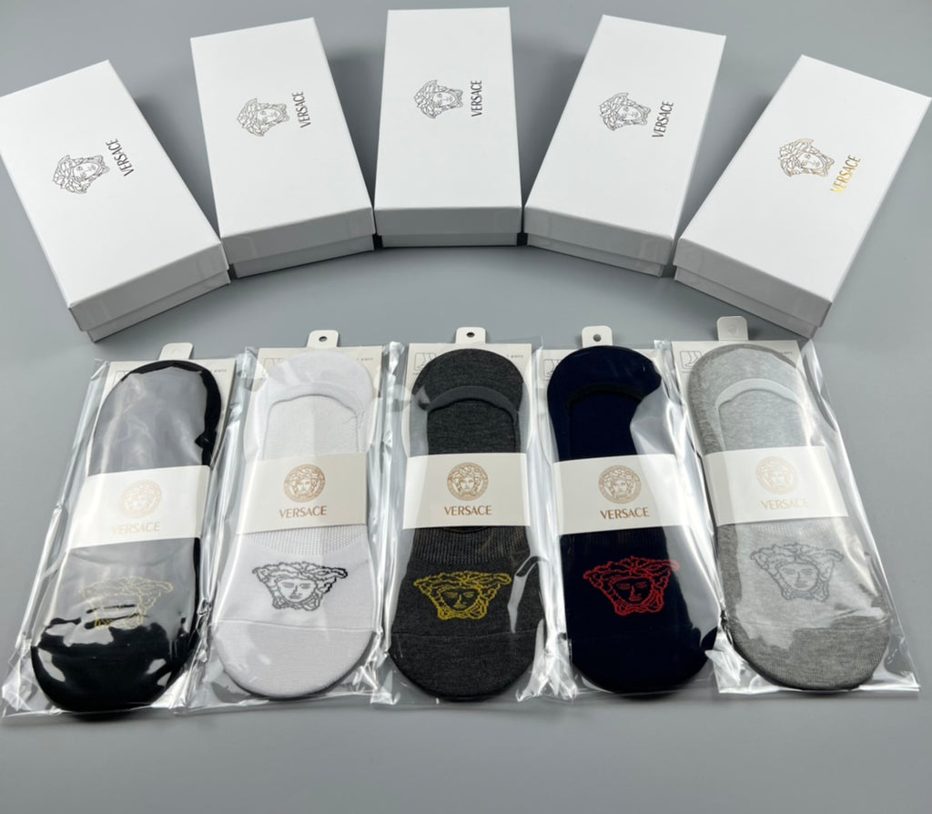 Versace Medallion Graphics No-Show Socks - 5-Pair Set