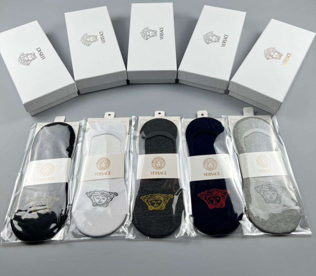 Versace Medallion Graphics No-Show Socks - 5-Pair Set
