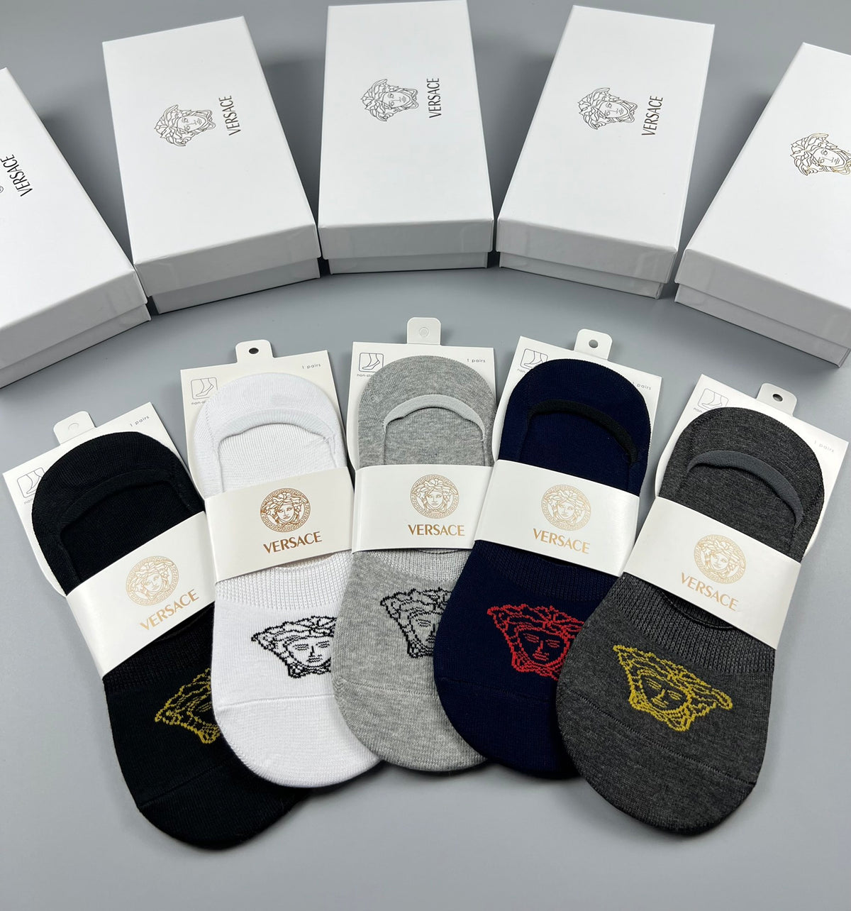 Versace Medallion Graphics No-Show Socks - 5-Pair Set