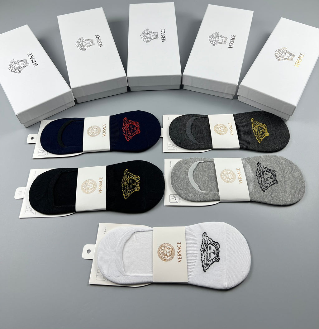 Versace Medallion Graphics No-Show Socks - 5-Pair Set