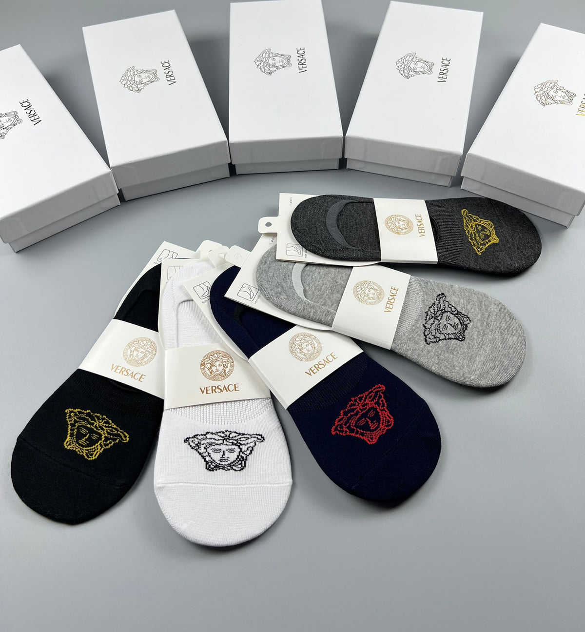 Versace Medallion Graphics No-Show Socks - 5-Pair Set