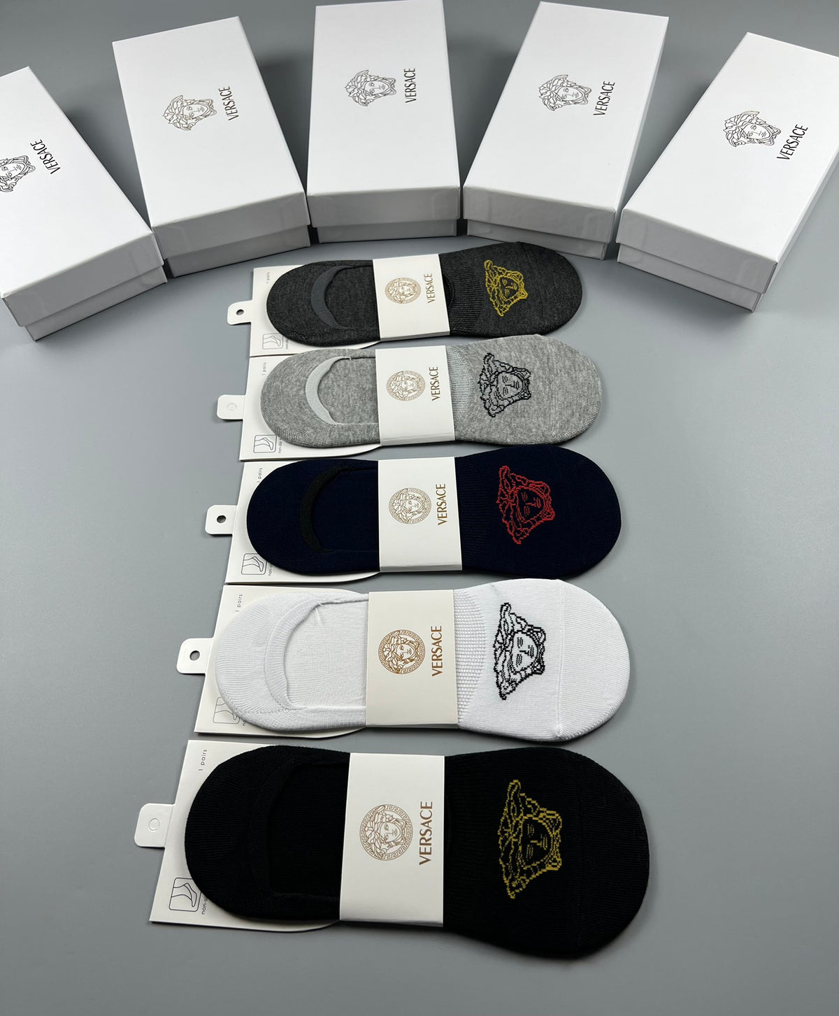 Versace Medallion Graphics No-Show Socks - 5-Pair Set