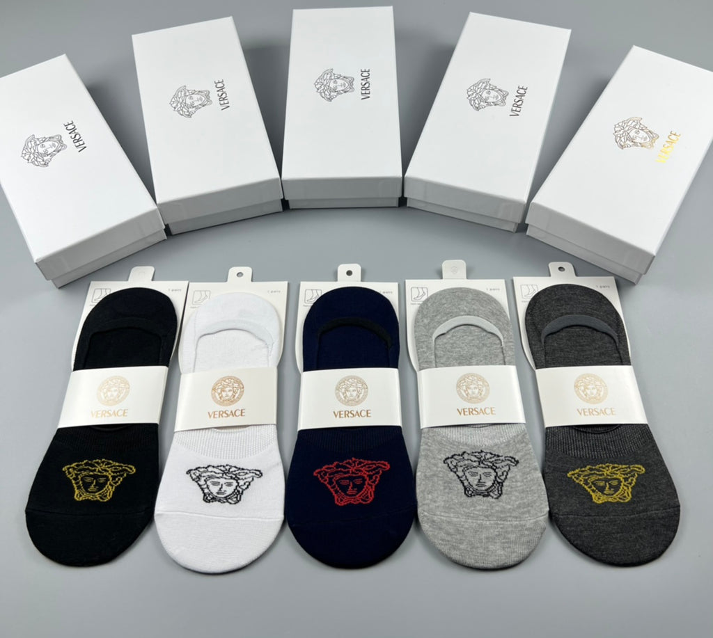 Versace Medallion Graphics No-Show Socks - 5-Pair Set