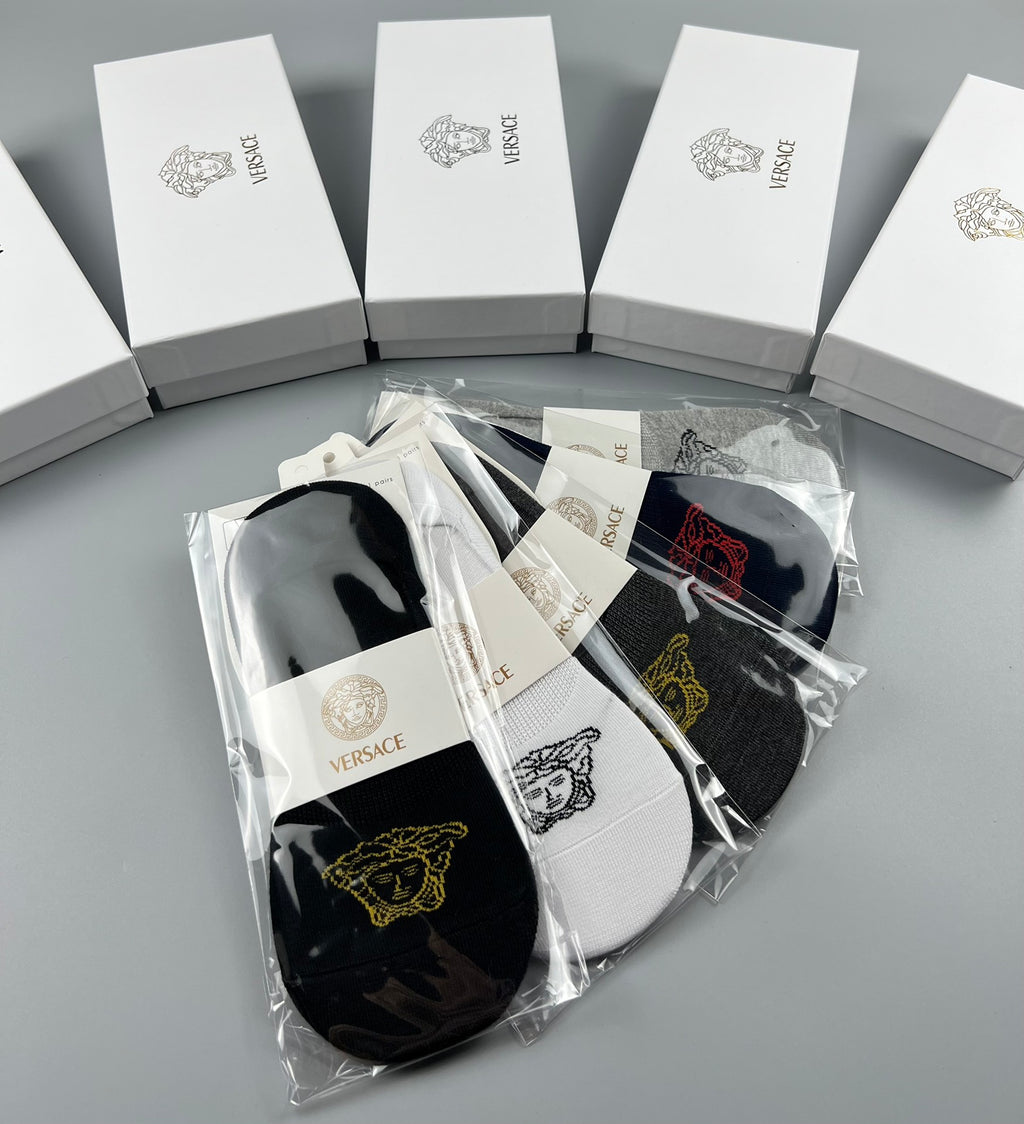 Versace Medallion Graphics No-Show Socks - 5-Pair Set