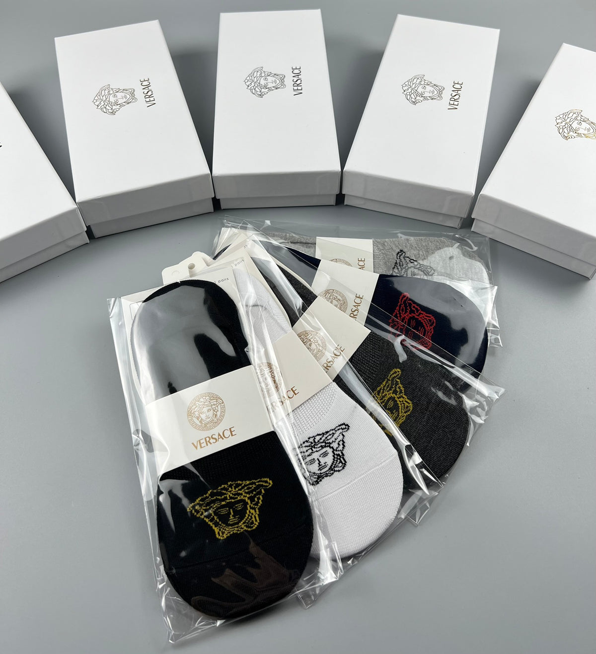 Versace Medallion Graphics No-Show Socks - 5-Pair Set