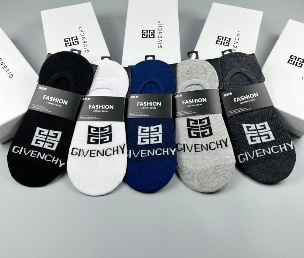 Givenchy Cotton Visible Logo, Stripe Or Motif Details No-Show Socks - 5-Pair Set