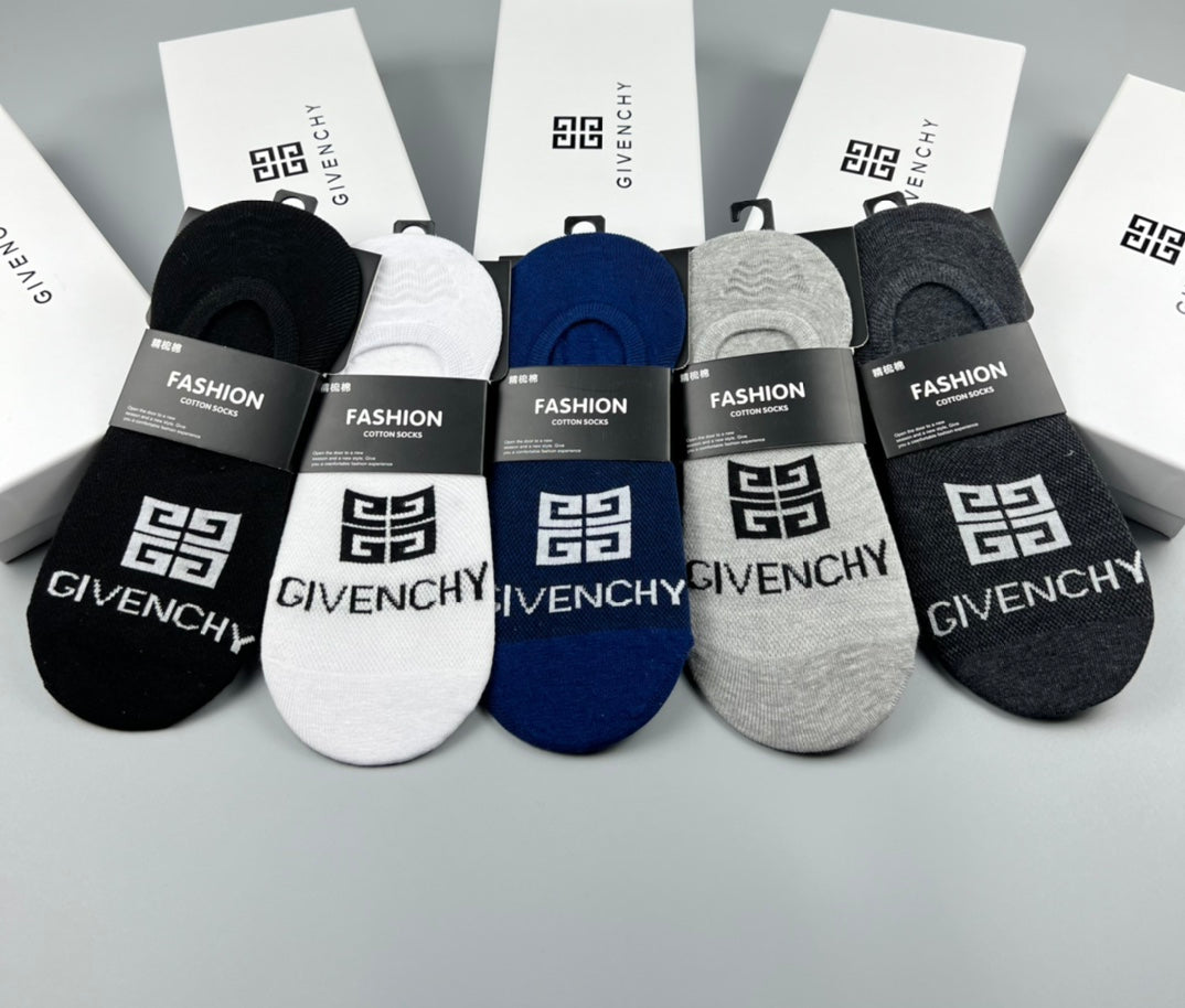 Givenchy Cotton Visible Logo, Stripe Or Motif Details No-Show Socks - 5-Pair Set
