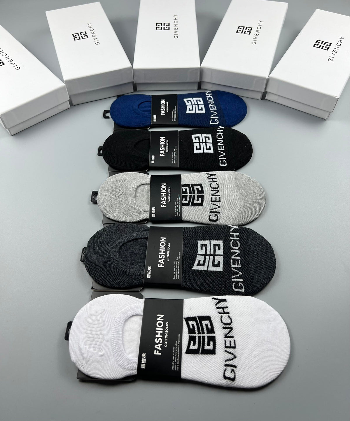 Givenchy Cotton Visible Colour, Cuff And Emblem Details No-Show Socks - 5-Pair Set