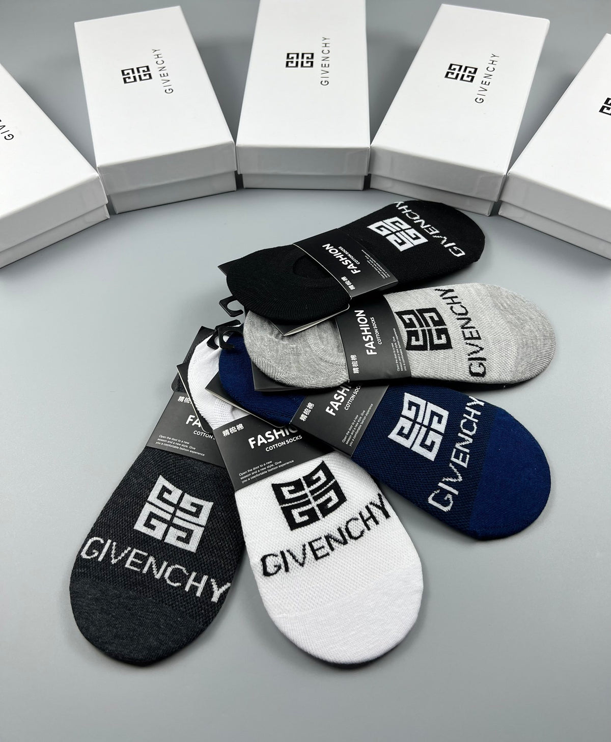 Givenchy Cotton Visible Logo, Stripe Or Motif Details No-Show Socks - 5-Pair Set