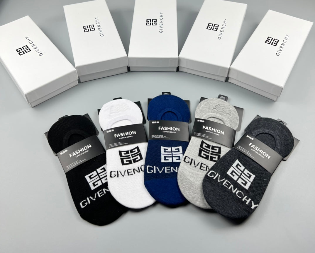 Givenchy Cotton Visible Logo, Stripe Or Motif Details No-Show Socks - 5-Pair Set