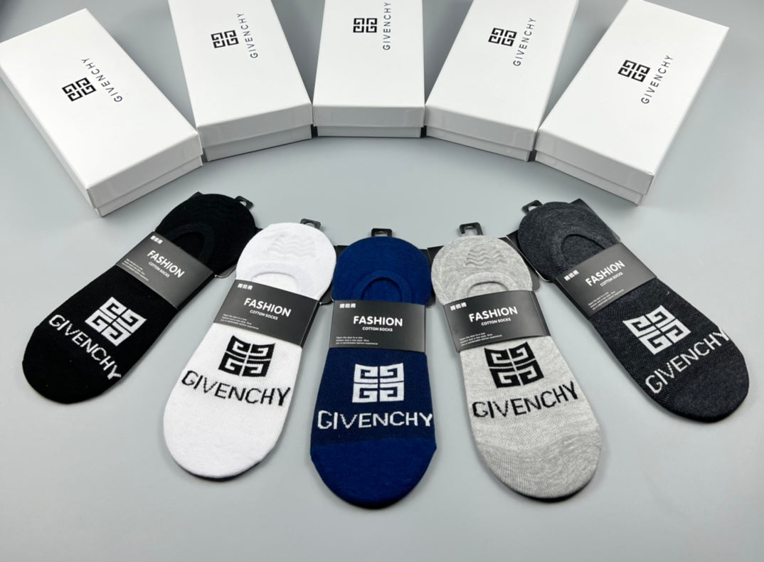 Givenchy Cotton Visible Logo, Stripe Or Motif Details No-Show Socks - 5-Pair Set