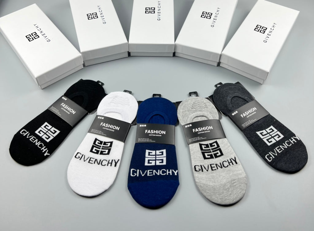 Givenchy Cotton Visible Colour, Cuff And Emblem Details No-Show Socks - 5-Pair Set