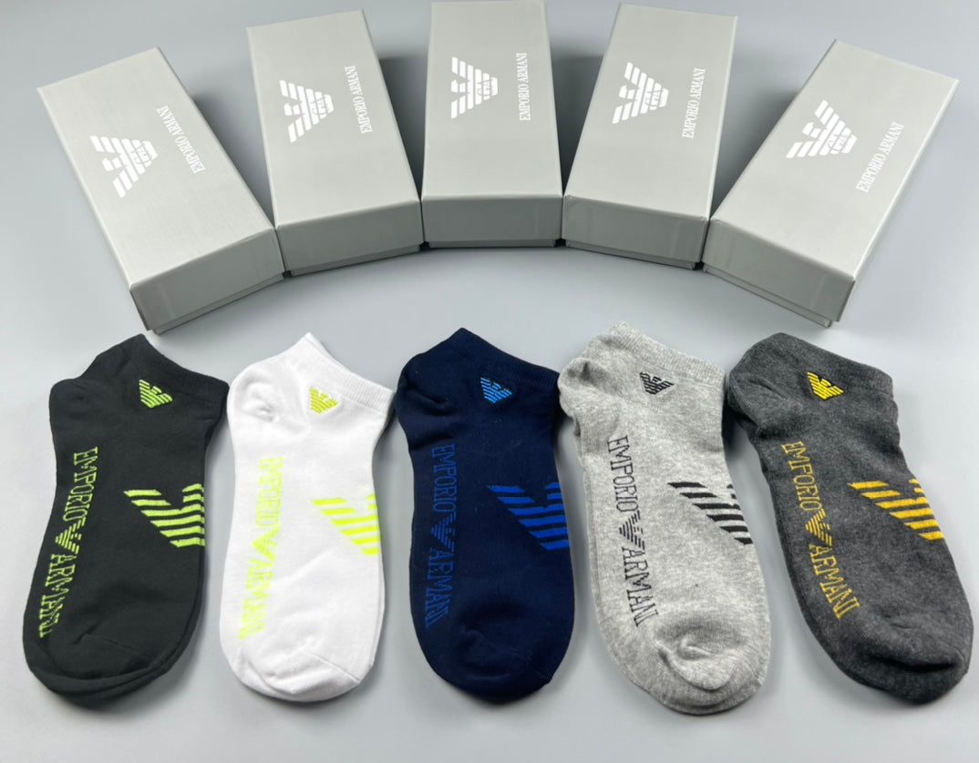 Armani Small Eagle Details No-Show Socks - 5-Pair Set