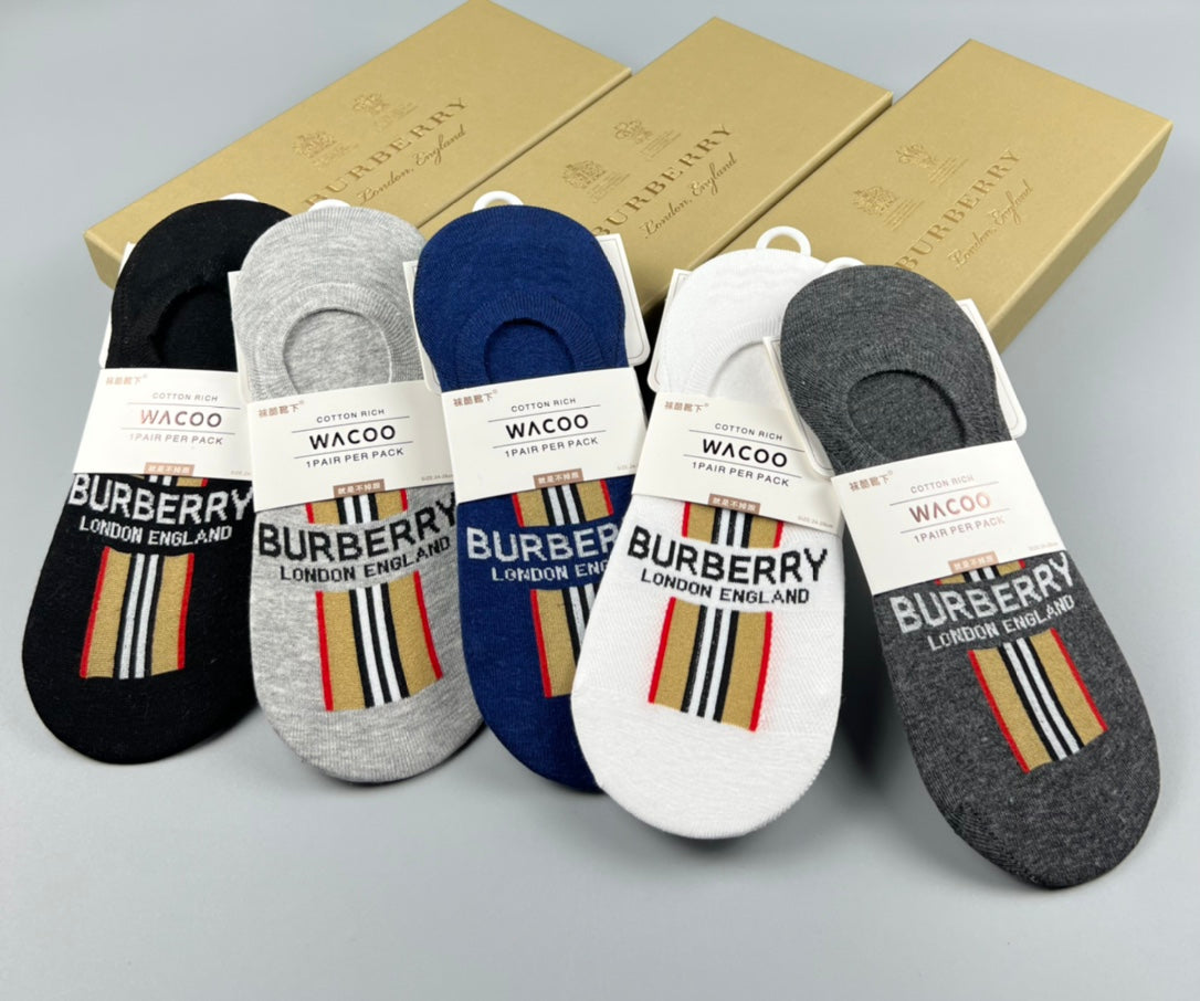 Burberry Check Panels No-Show Socks - 5-Pair Set