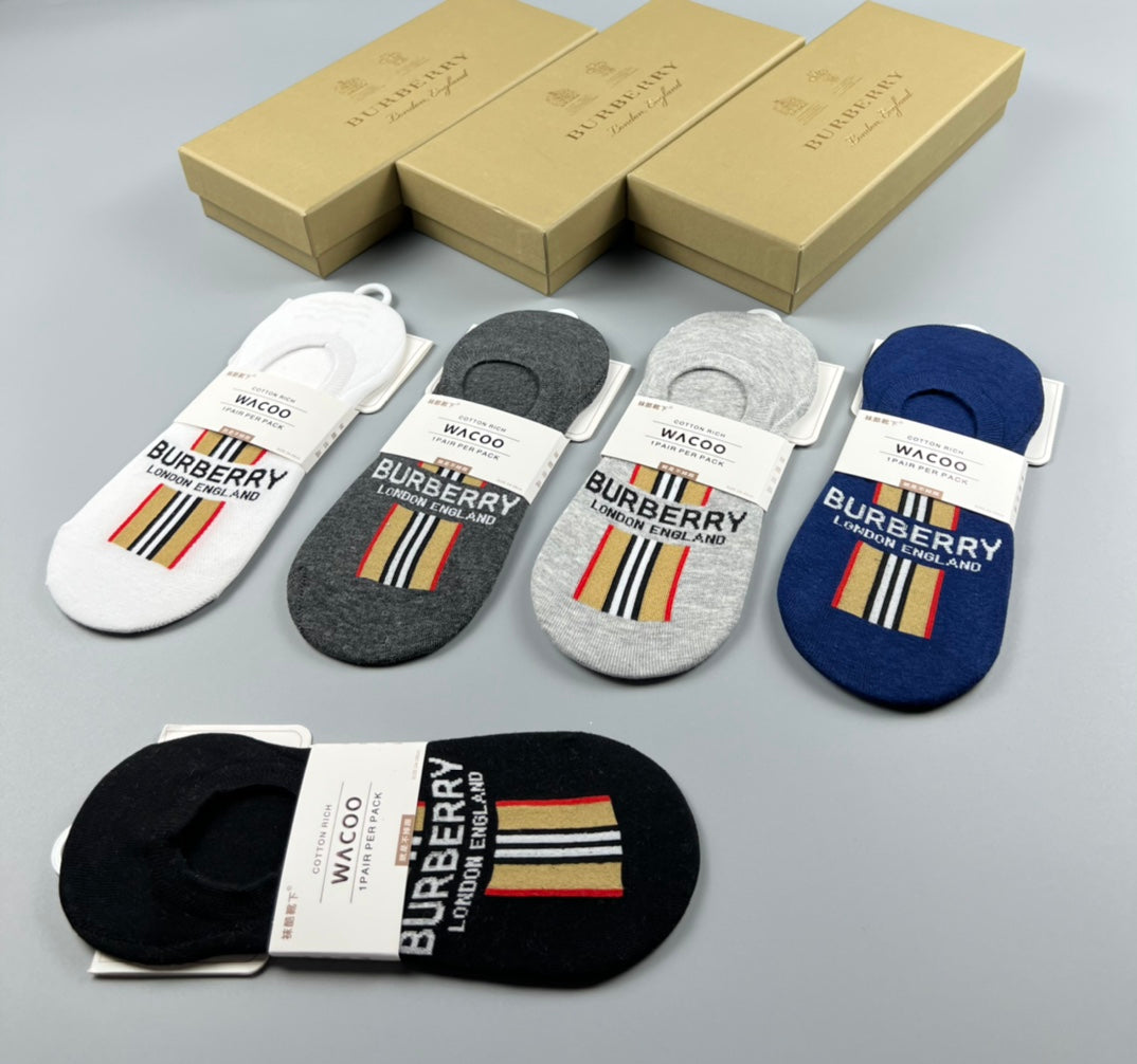 Burberry Check-Inspired Details No-Show Socks - 5-Pair Set