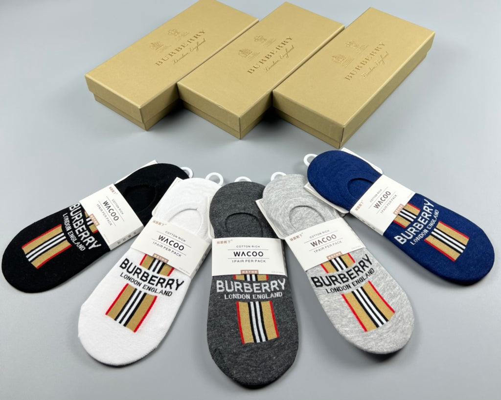 Burberry Check Panels No-Show Socks - 5-Pair Set