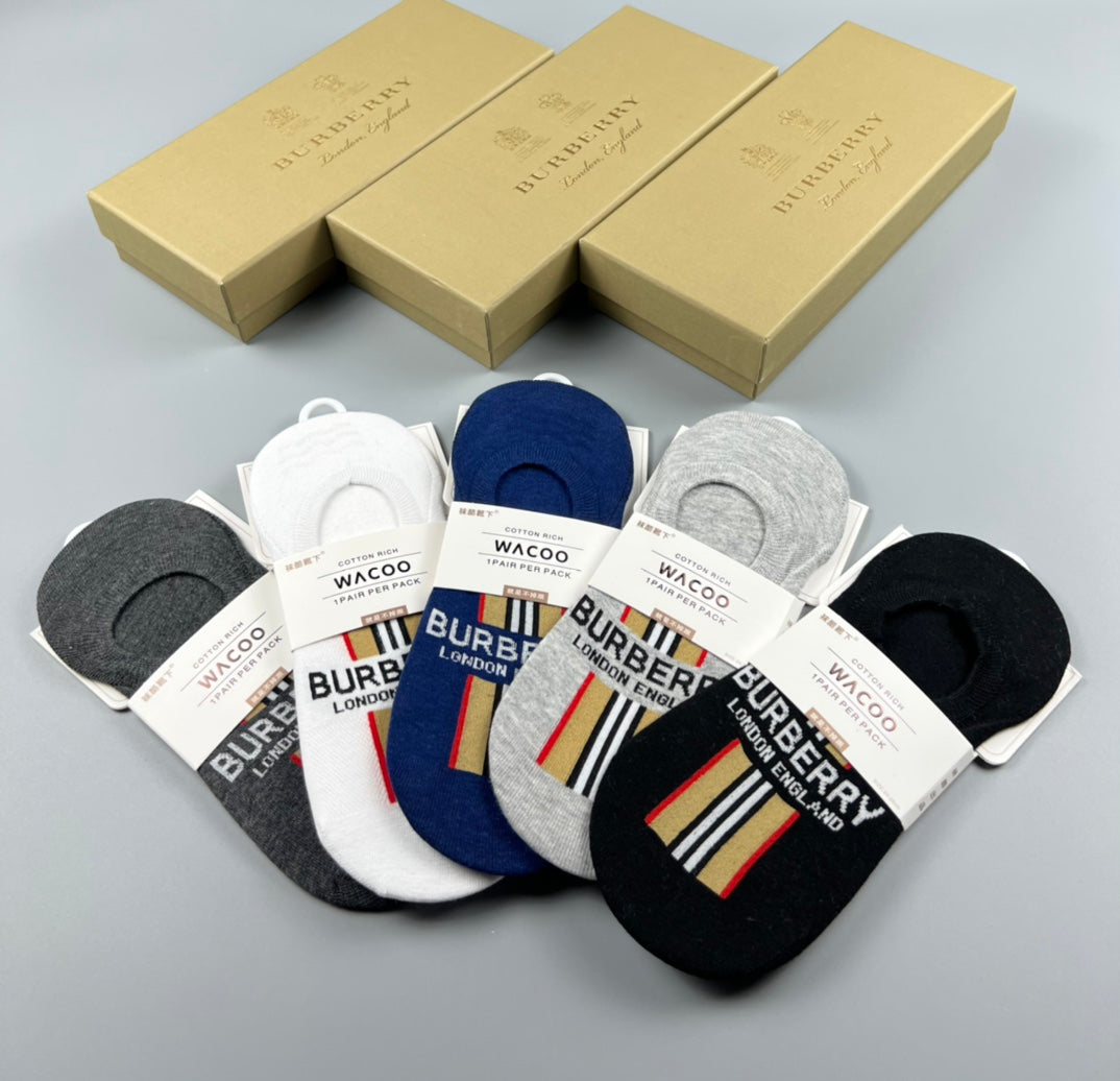 Burberry Check-Inspired Details No-Show Socks - 5-Pair Set