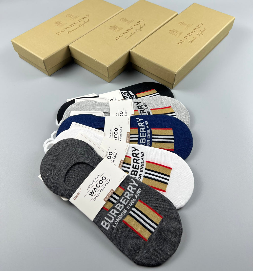 Burberry Check-Inspired Details No-Show Socks - 5-Pair Set