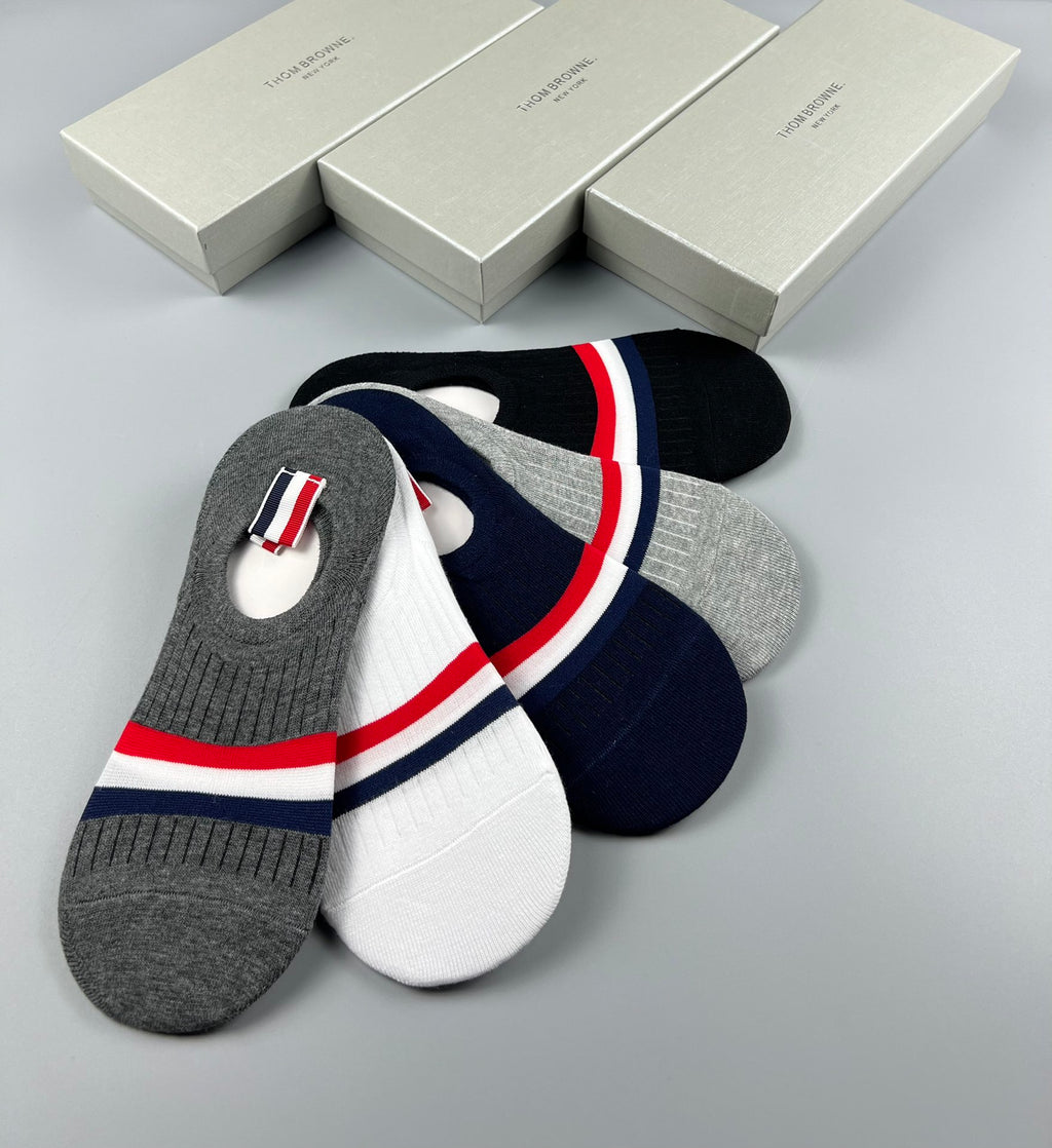 Thom Browne Cotton Pastel Colour Tonal Waistbands No-Show Socks - 5-Pair Set