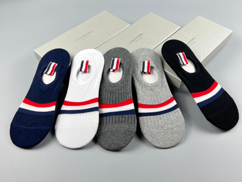 Thom Browne Cotton Pastel Colour Tonal Waistbands No-Show Socks - 5-Pair Set