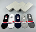 Thom Browne Cotton Red-White-Blue Stripe Panels No-Show Socks - 5-Pair Set