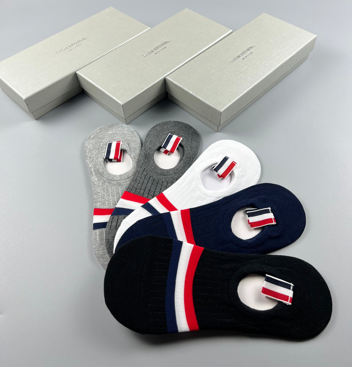 Thom Browne Cotton Pastel Colour Tonal Waistbands No-Show Socks - 5-Pair Set