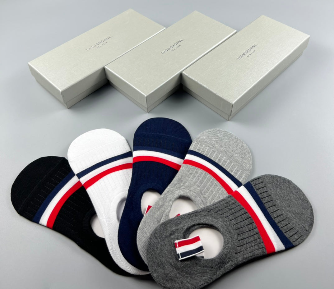 Thom Browne Cotton Pastel Colour Tonal Waistbands No-Show Socks - 5-Pair Set