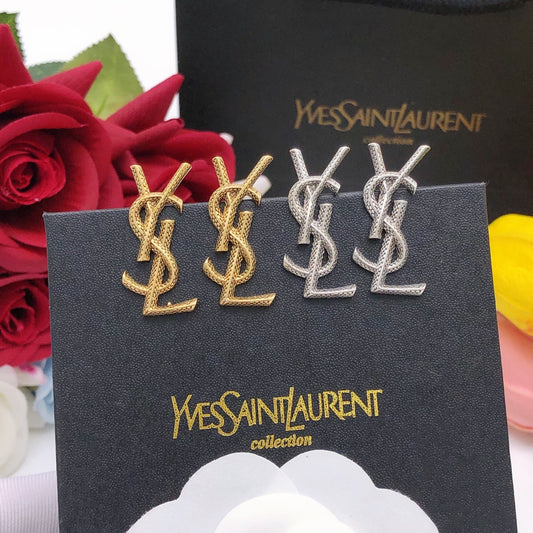 Letter Emblem Stud Earrings in Silver-Tone – Design 002 main product view