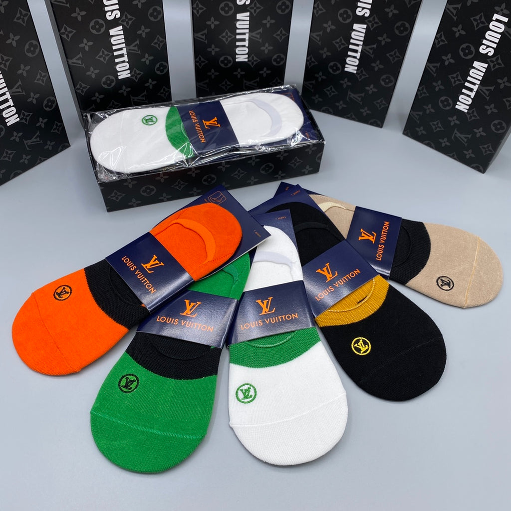 Louis Vuitton Cotton Visible Colour, Cuff And Emblem Details No-Show Socks - 5-Pair Set