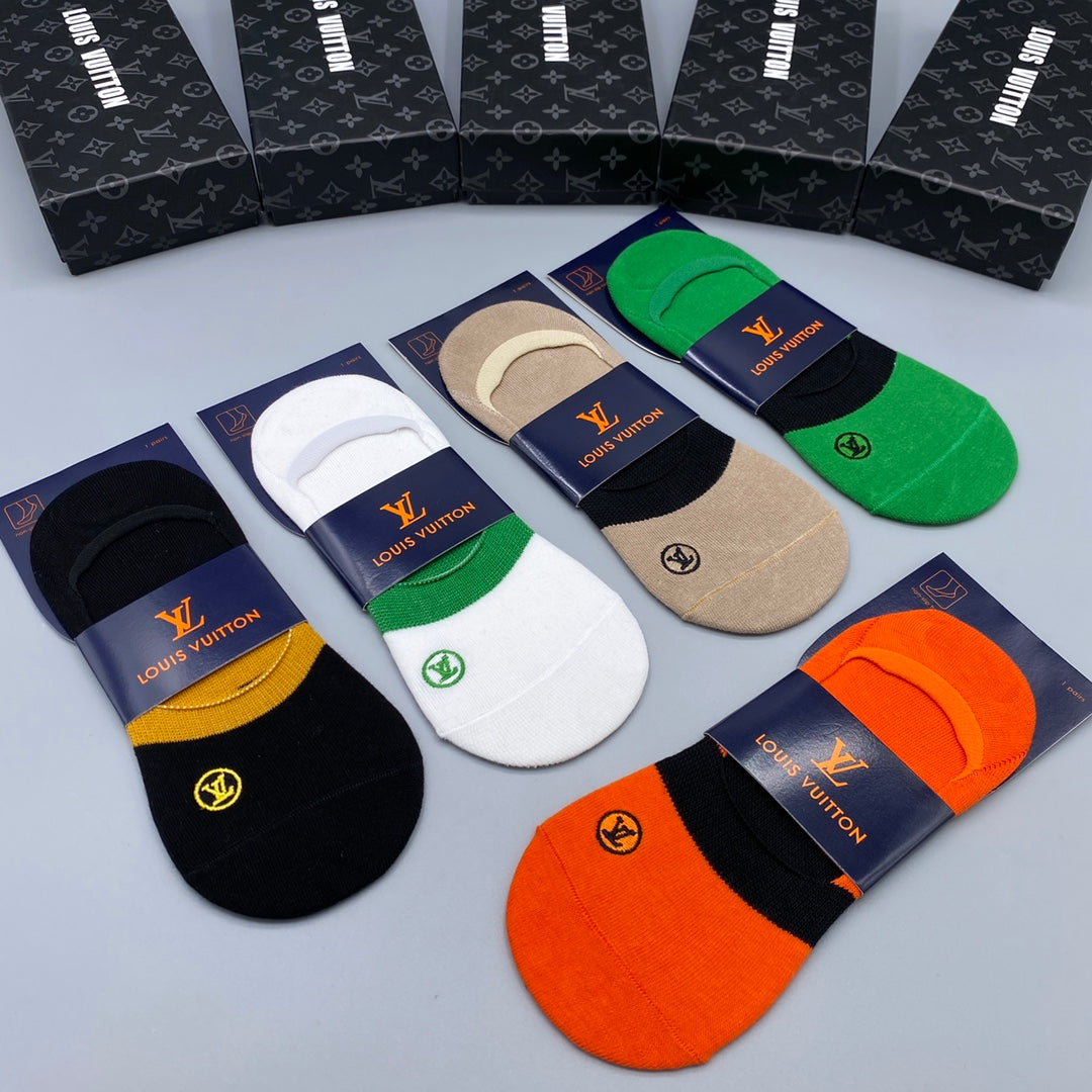 Louis Vuitton Cotton Visible Colour, Cuff And Emblem Details No-Show Socks - 5-Pair Set
