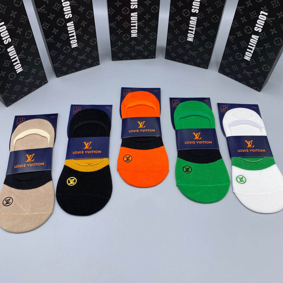 Louis Vuitton Cotton Visible Colour, Cuff And Emblem Details No-Show Socks - 5-Pair Set