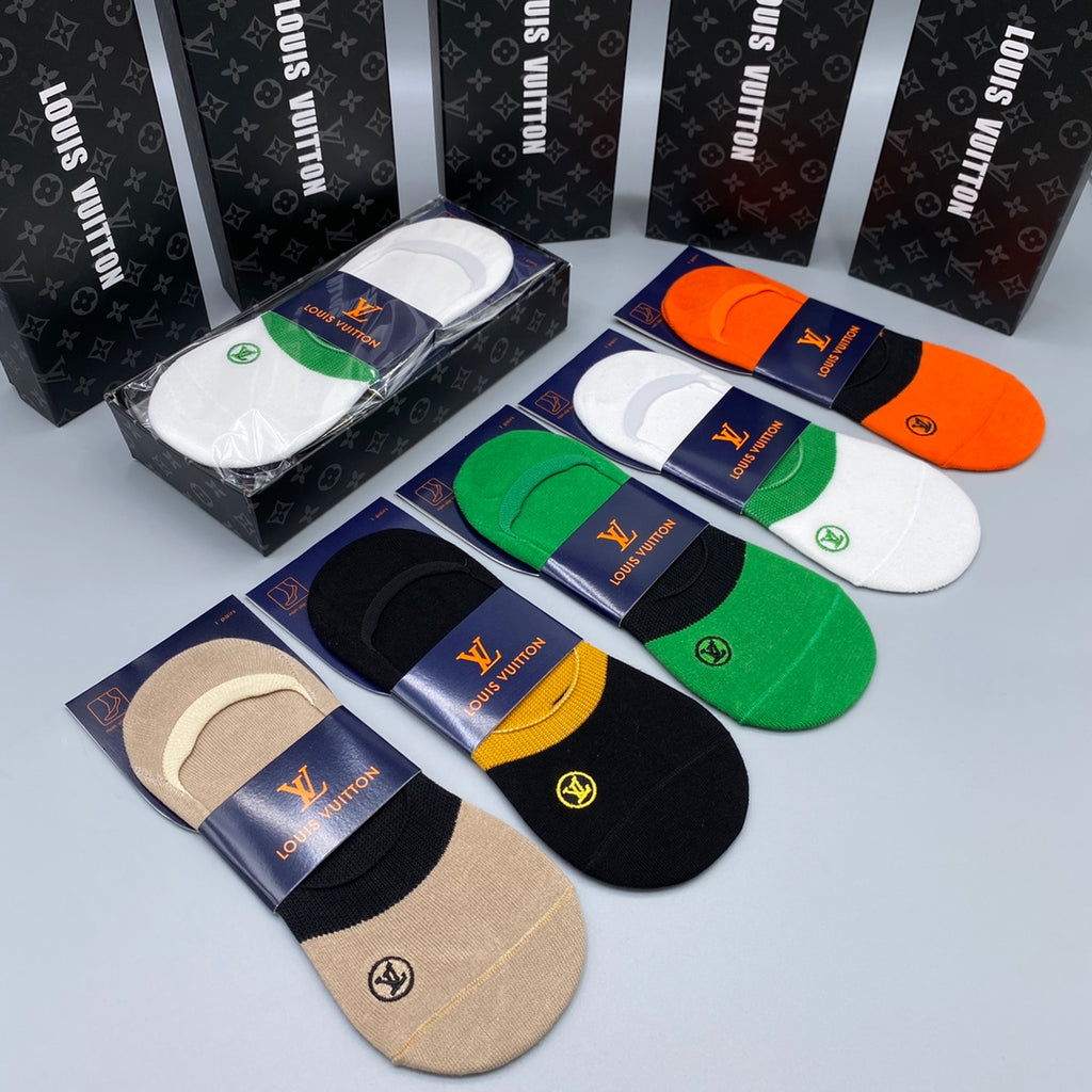 Louis Vuitton Cotton Visible Colour, Cuff And Emblem Details No-Show Socks - 5-Pair Set