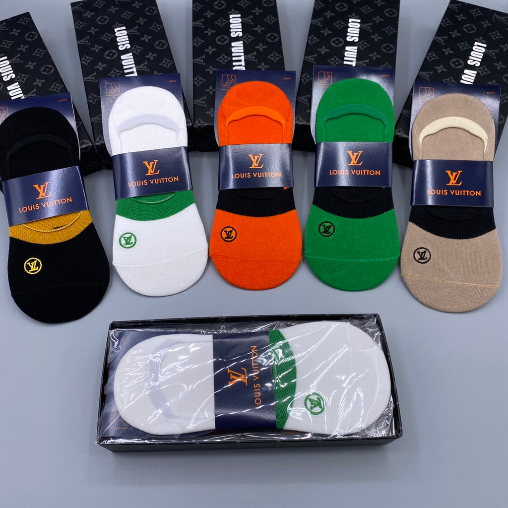 Louis Vuitton Cotton Visible Colour, Cuff And Emblem Details No-Show Socks - 5-Pair Set