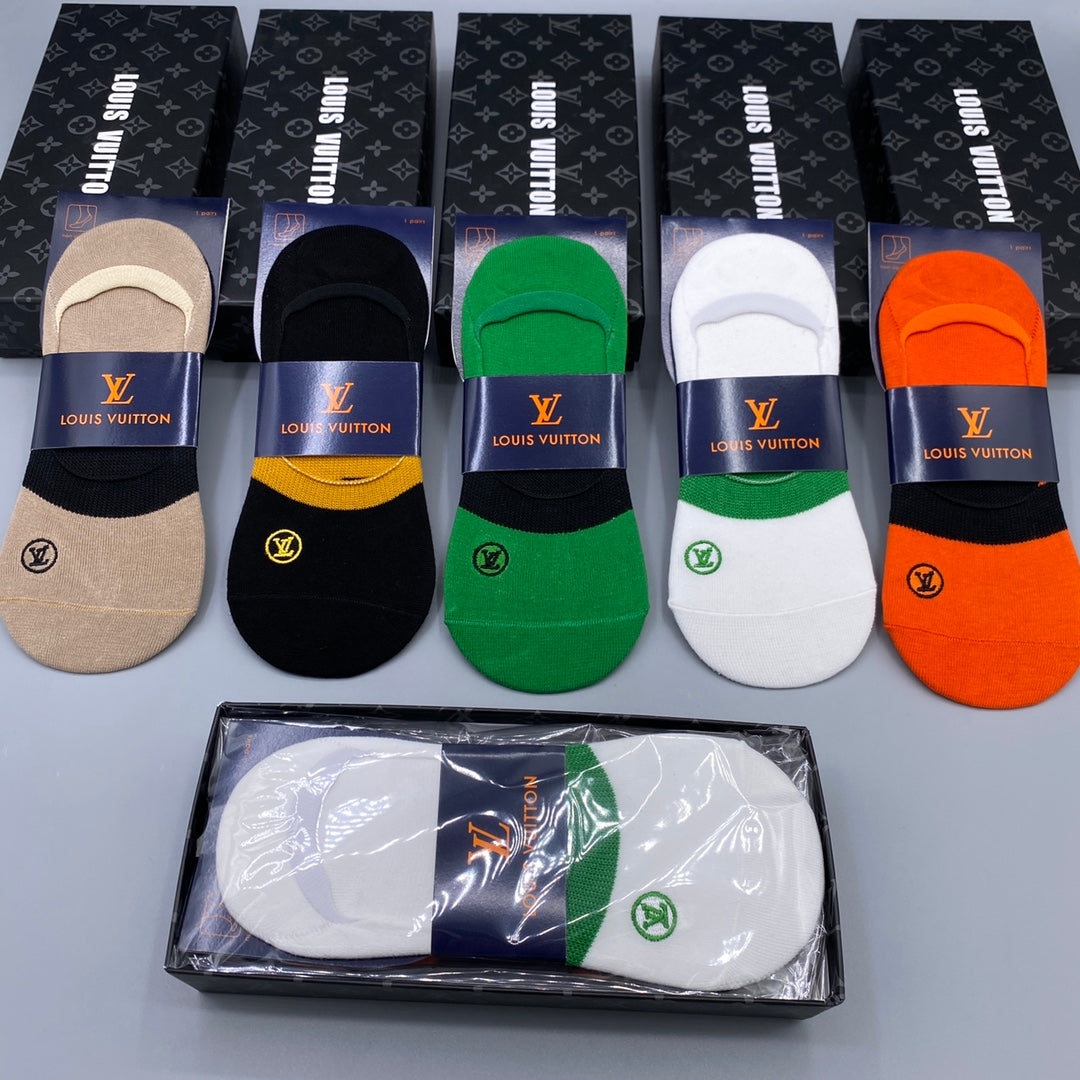 Louis Vuitton Cotton Visible Colour, Cuff And Emblem Details No-Show Socks - 5-Pair Set