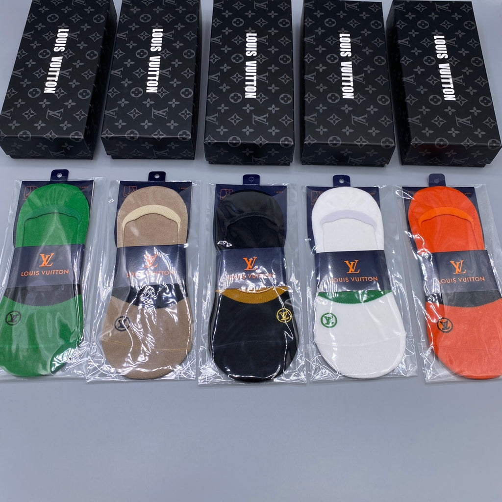Louis Vuitton Cotton Visible Colour, Cuff And Emblem Details No-Show Socks - 5-Pair Set
