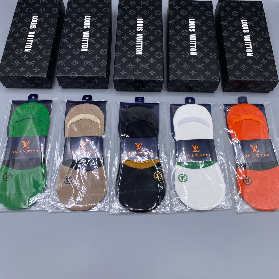 Louis Vuitton Cotton Visible Colour, Cuff And Emblem Details No-Show Socks - 5-Pair Set