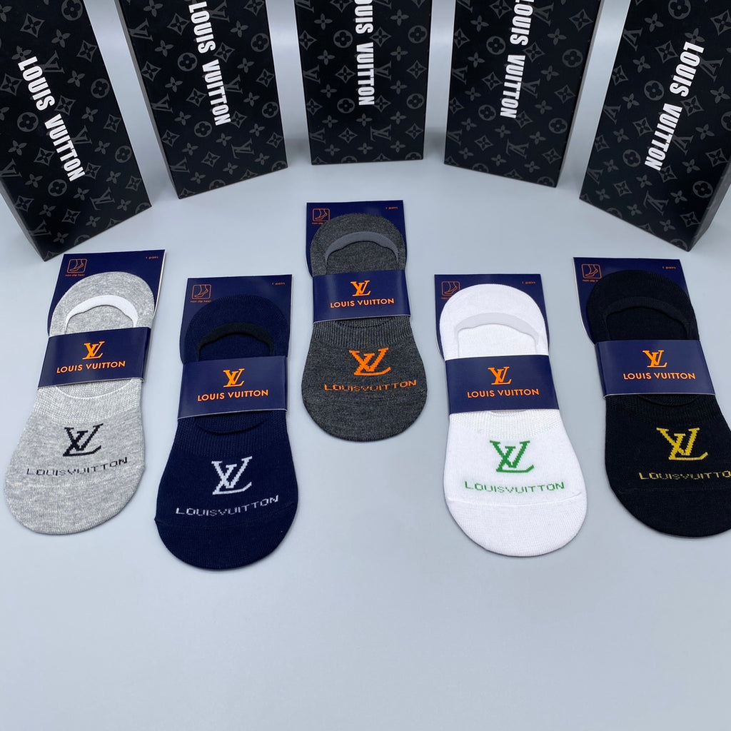Louis Vuitton Visible Branded Cuff Or Emblem Details No-Show Socks - 5-Pair Set