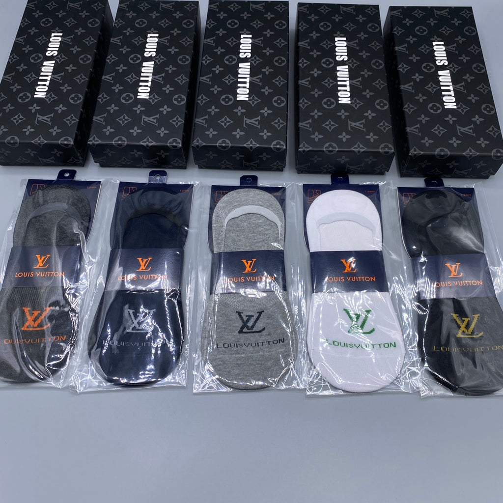 Louis Vuitton Visible Branded Cuff Or Emblem Details No-Show Socks - 5-Pair Set