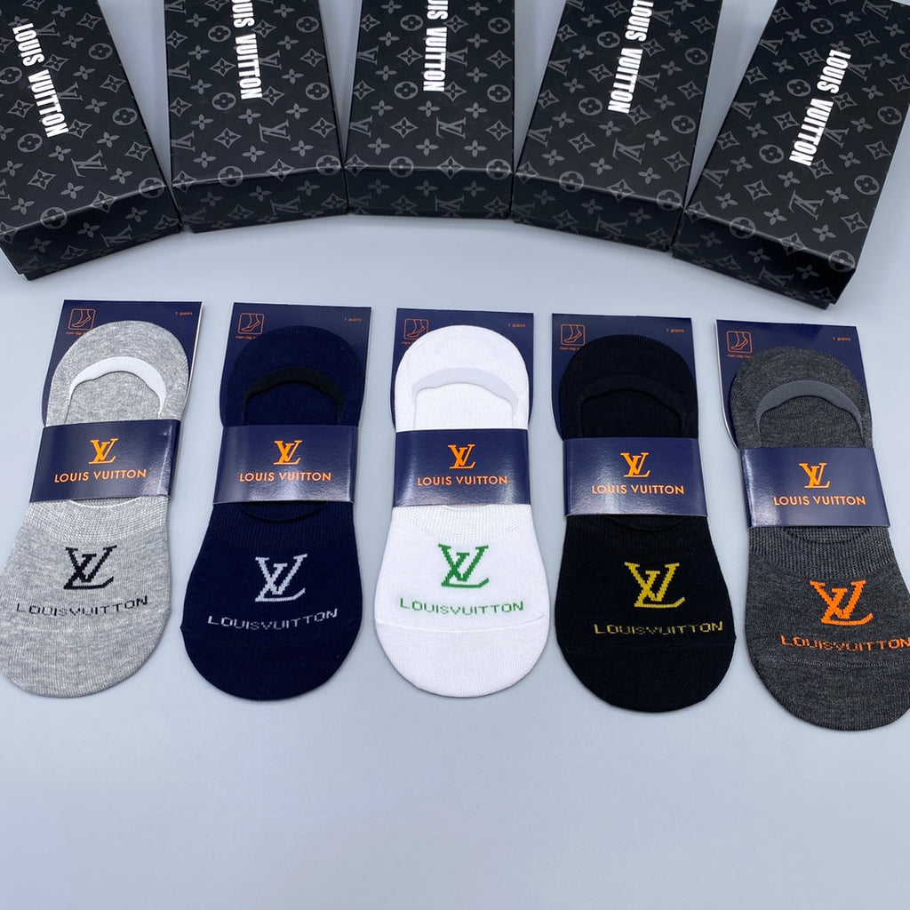 Louis Vuitton Visible Branded Cuff Or Emblem Details No-Show Socks - 5-Pair Set