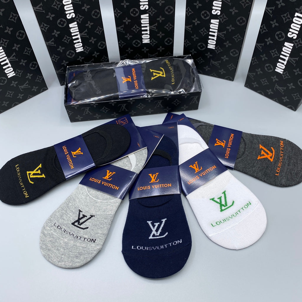 Louis Vuitton Visible Branded Cuff Or Emblem Details No-Show Socks - 5-Pair Set