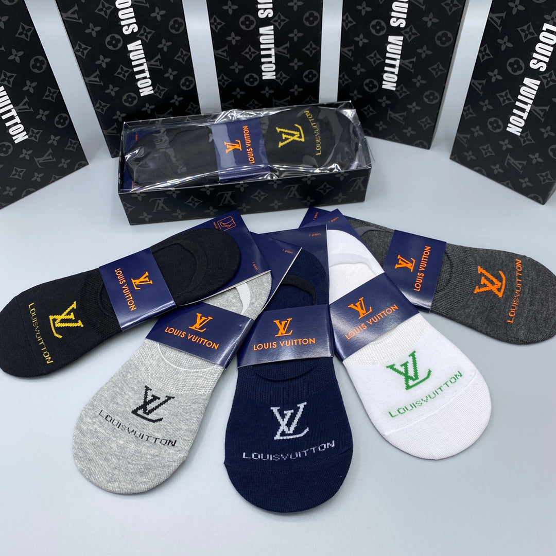 Louis Vuitton Visible Branded Cuff Or Emblem Details No-Show Socks - 5-Pair Set