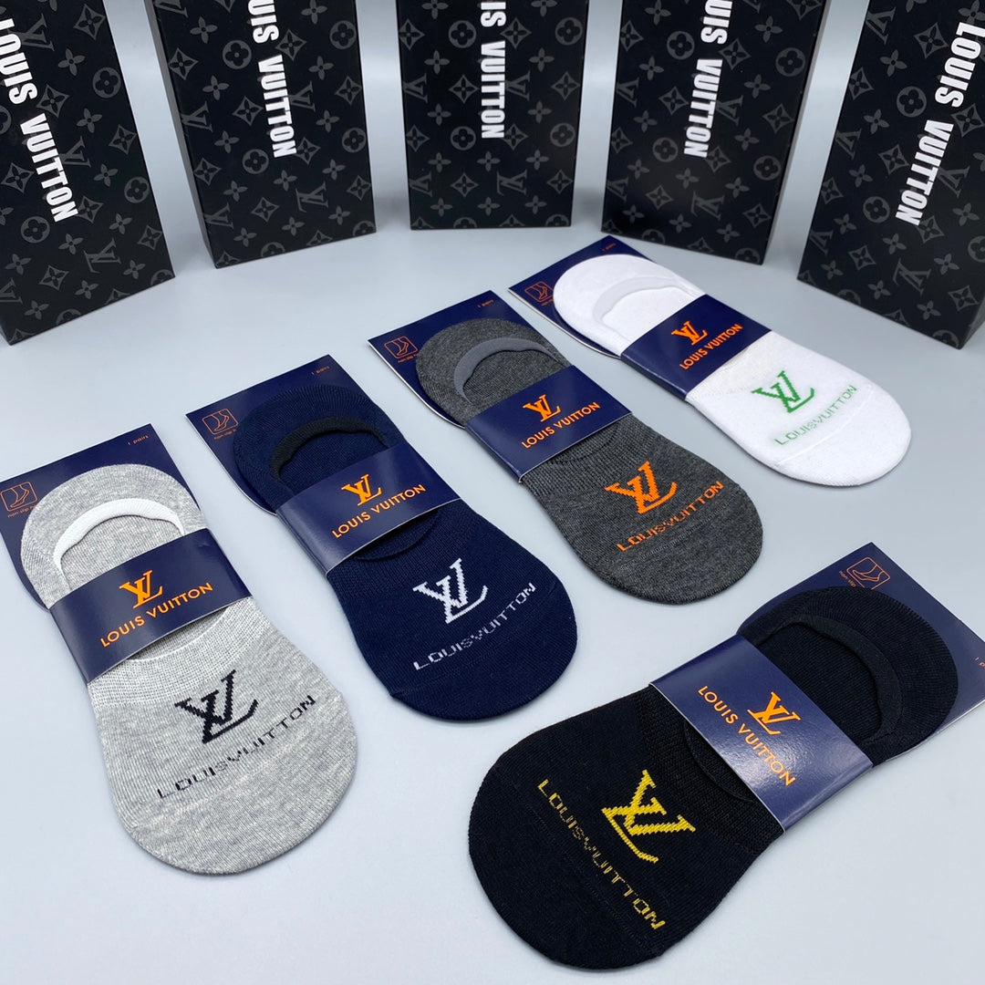 Louis Vuitton Visible Branded Cuff Or Emblem Details No-Show Socks - 5-Pair Set