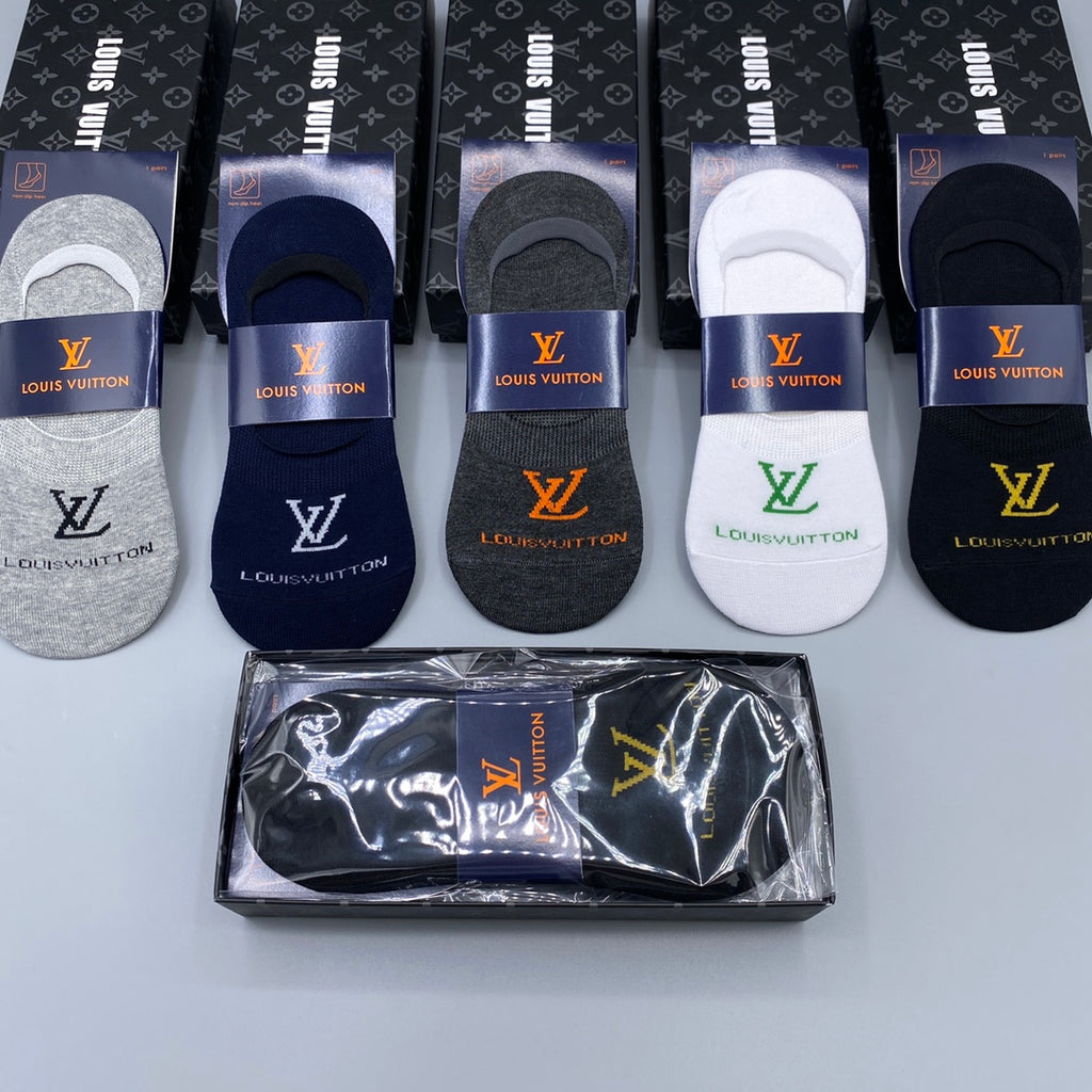 Louis Vuitton Visible Branded Cuff Or Emblem Details No-Show Socks - 5-Pair Set