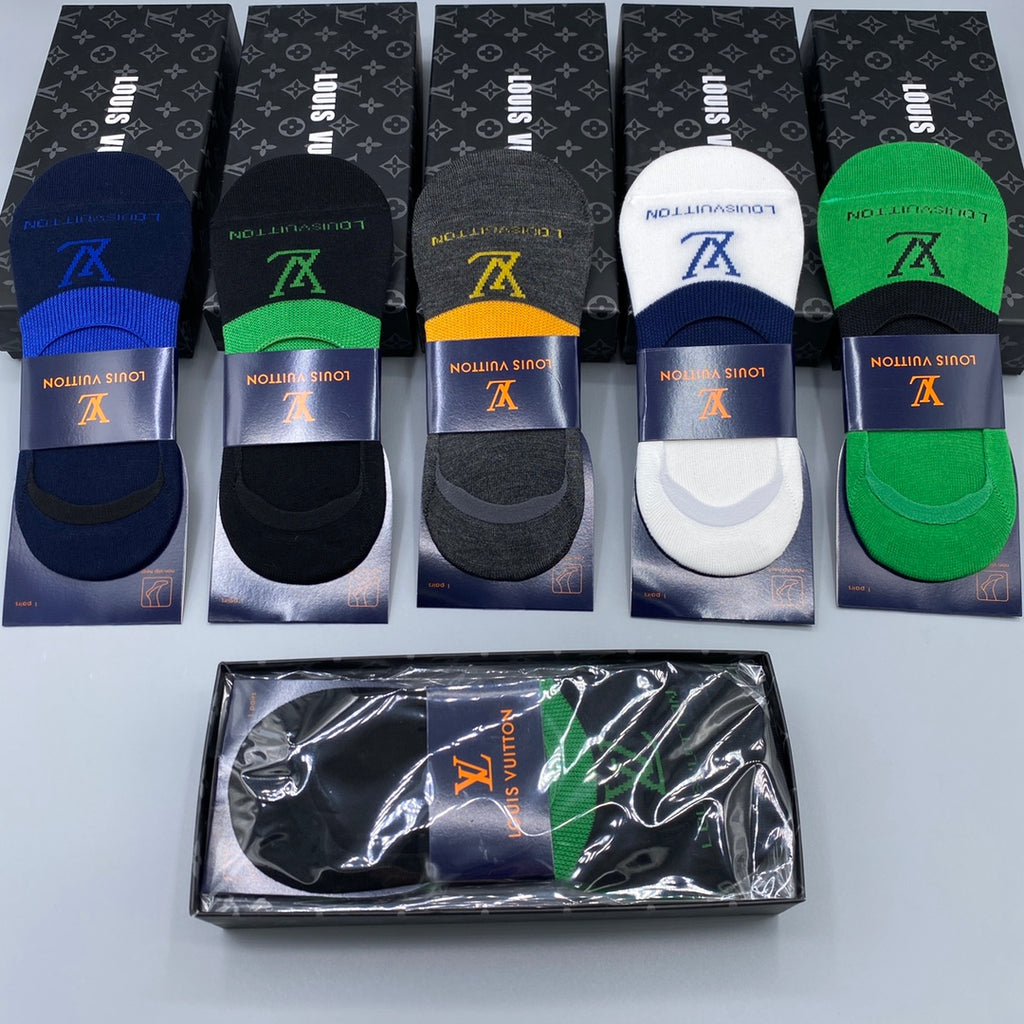 Louis Vuitton Cotton Visible Colour, Cuff And Emblem Details No-Show Socks - 5-Pair Set